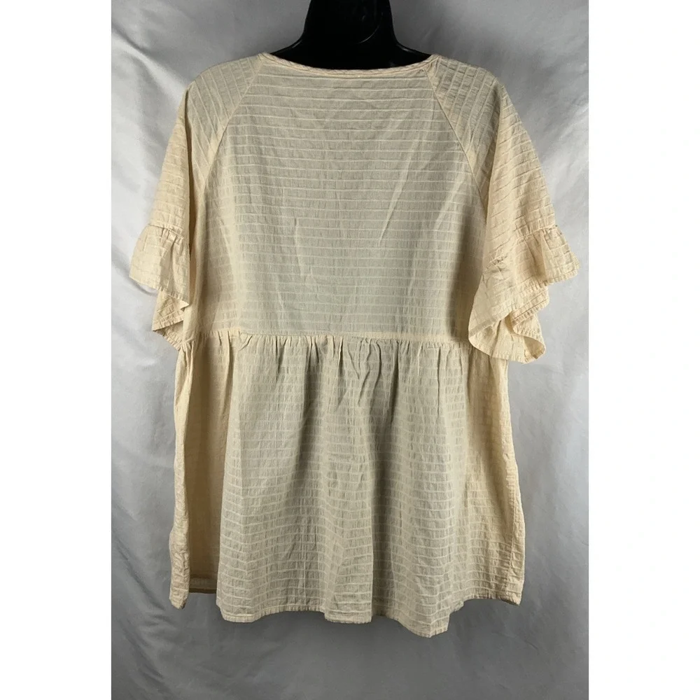 Grigio USA Women's Large Embroidered Creamy Oatmeal Boho Peasant Tunic Tassel